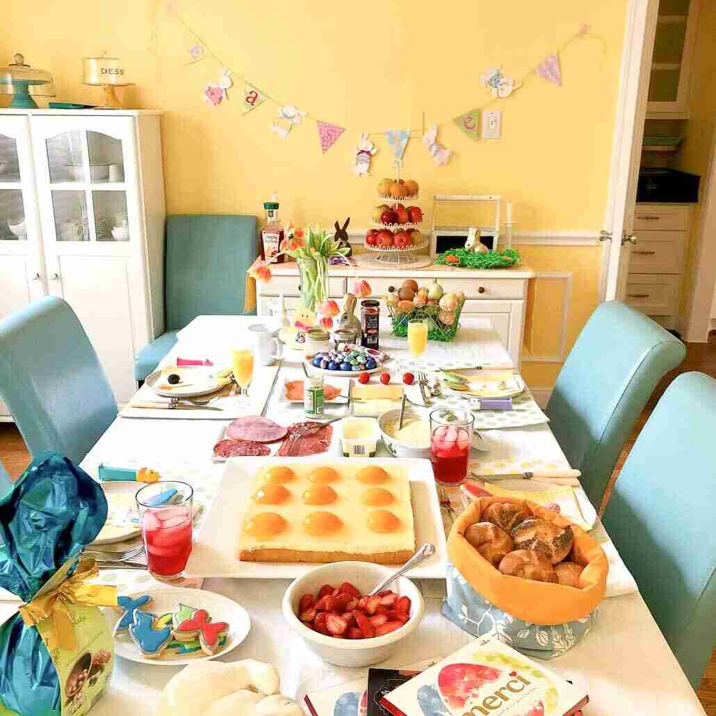 Table, decorated for Easter Brunch