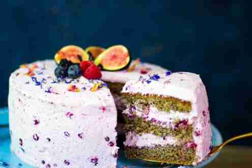 Buckwheat Cake with Cranberries and cream